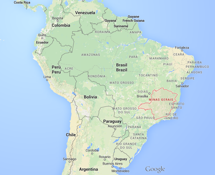 Carte 1 : Carte du Brésil et de l'état de Minas Gerais (Source Google Map)